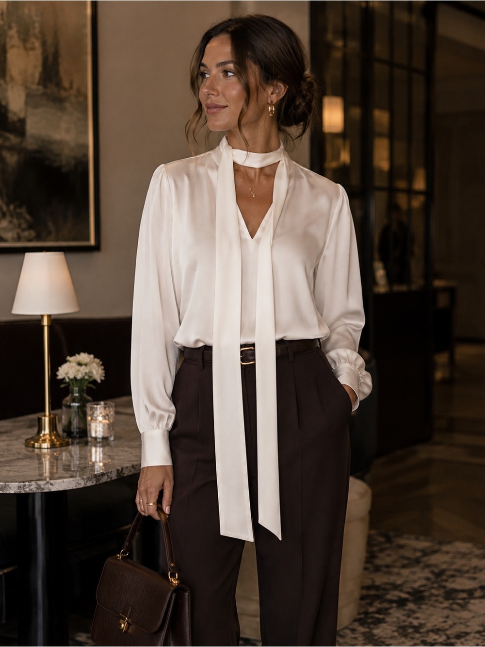 Ramy Brook Tori‎ 100% Silk Tie Neck Blouse Ivory L NWT $345